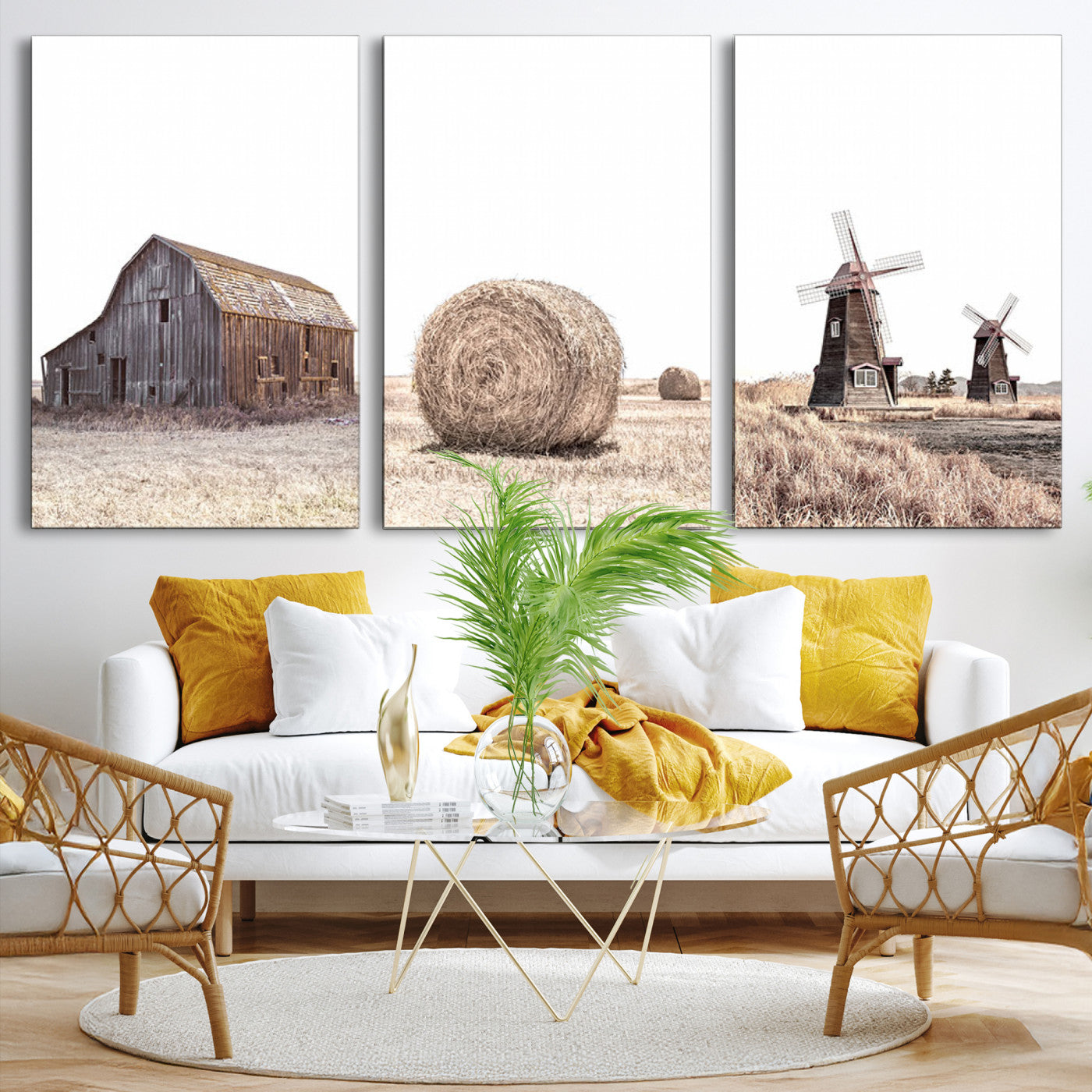 94971-MGV-CV-60X30-3P-Farm Prints Set, Set of 3 Farmhouse Wall Art, Country House Decor