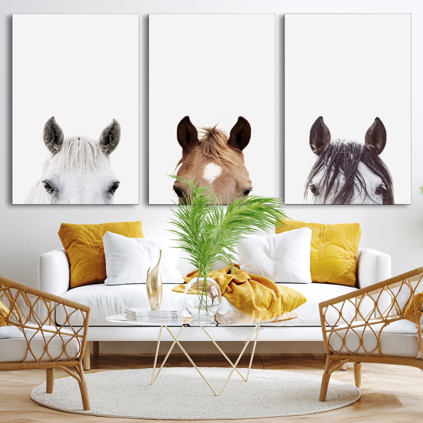 59160-MGV-CV-60X30-3P-Horse Prints Set, Set of 3 Horse Wall Art, Horses Portraits, Farmhouse Wall Art, Farm Animals Canvas, Animals Portraits Set, Horse Poster