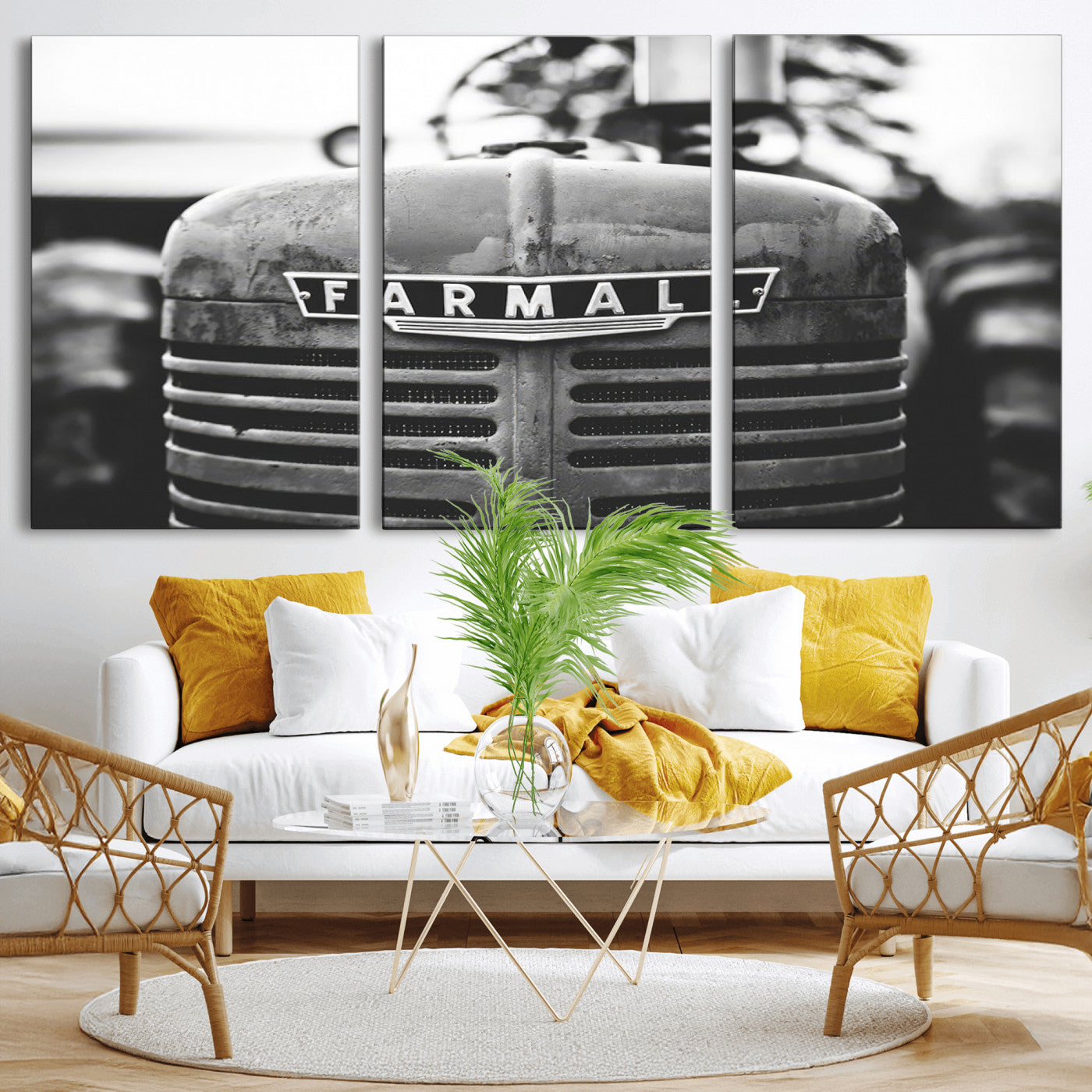 MGV-CV-60X30-3P - Vintage Farmall Tractor Wall Art Canvas Print, Rustic Farmhouse Decor Ready to Hang