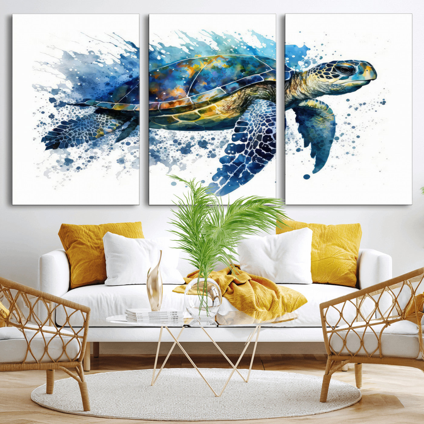 MGV-CV-60X30-3P - Watercolor Turtle Wall Art Canvas Print for Decoration