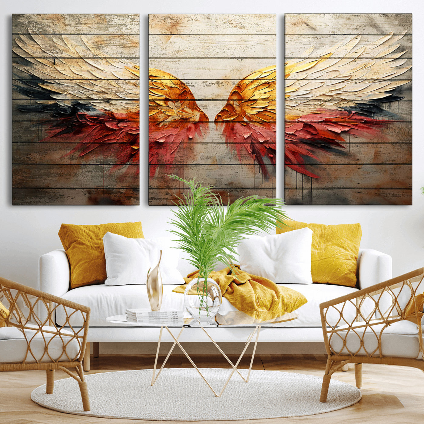 MGV-CV-60X30-3P - Abstract Angel Wings Canvas Wall Art – Framed and Ready to Hang Modern Angelic Wings Decor for