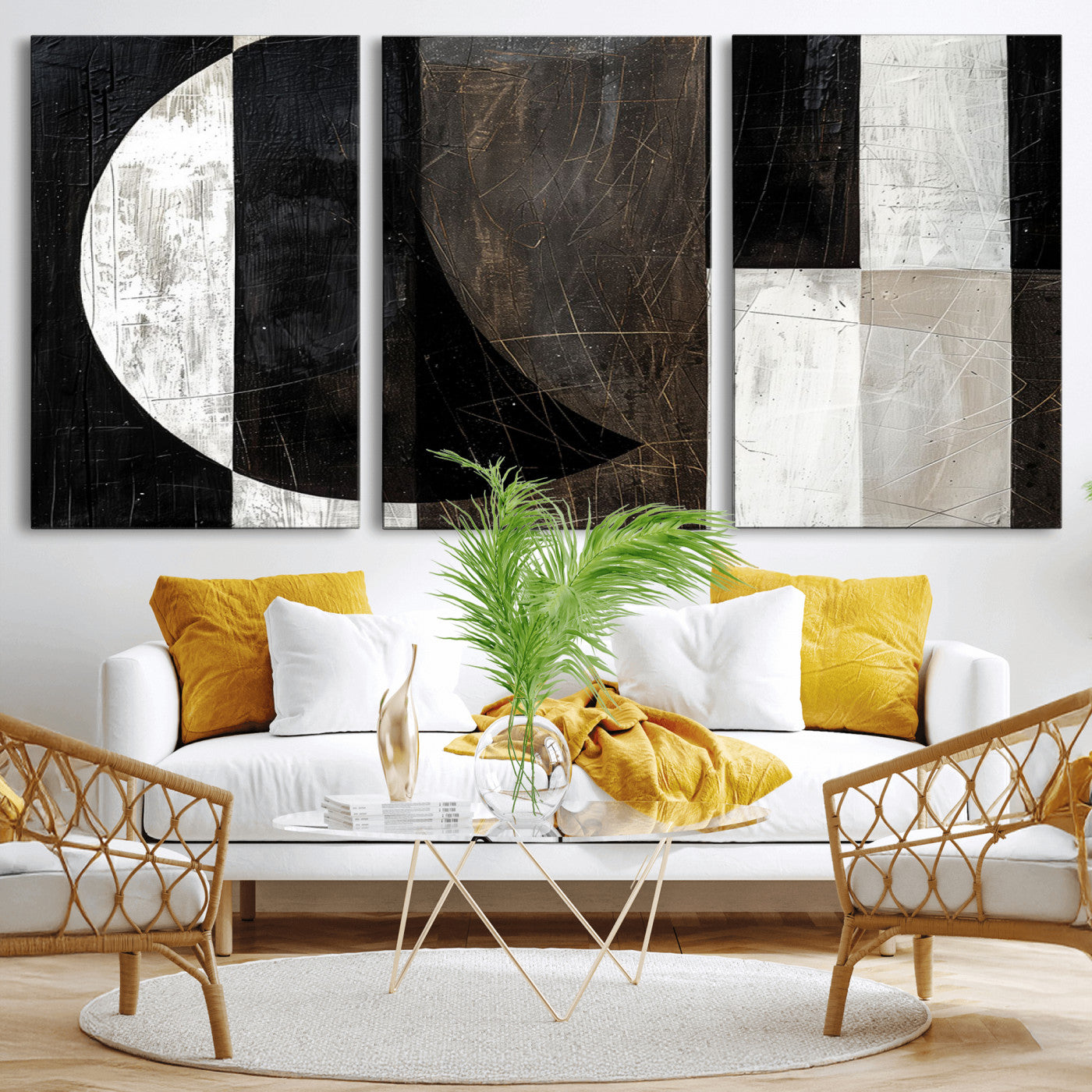 47880-MGV-CV-60X30-3P - Abstract Modern Wabi Sabi Wall Art Canvas Print Set – Minimalist Mid-Century Contemporary Artwork for Home, Office