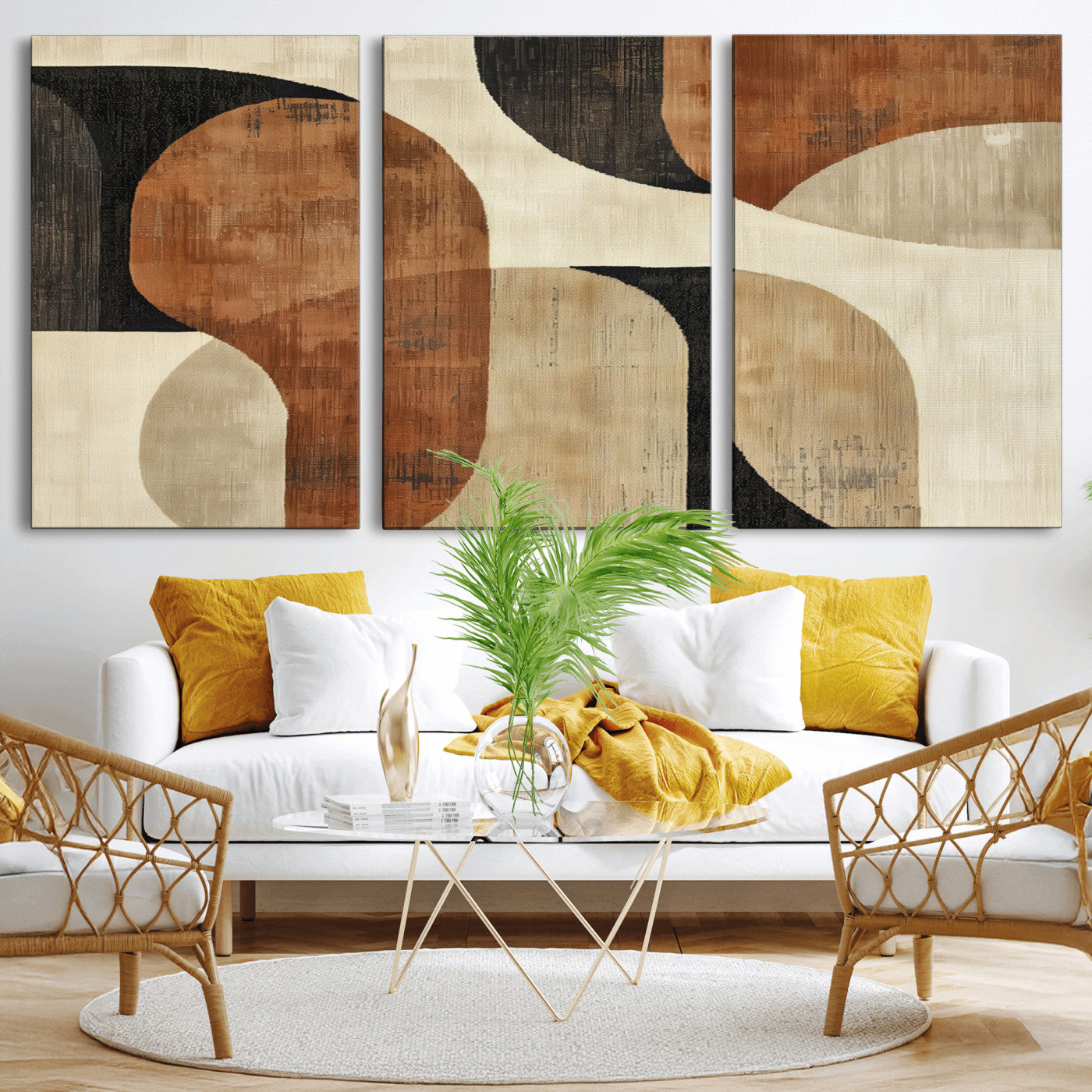MGV-CV-60X30-3P - Wabi Sabi Abstract Wall Art Canvas Print | Large Minimalist Modern Geometric Wall Decor for Living