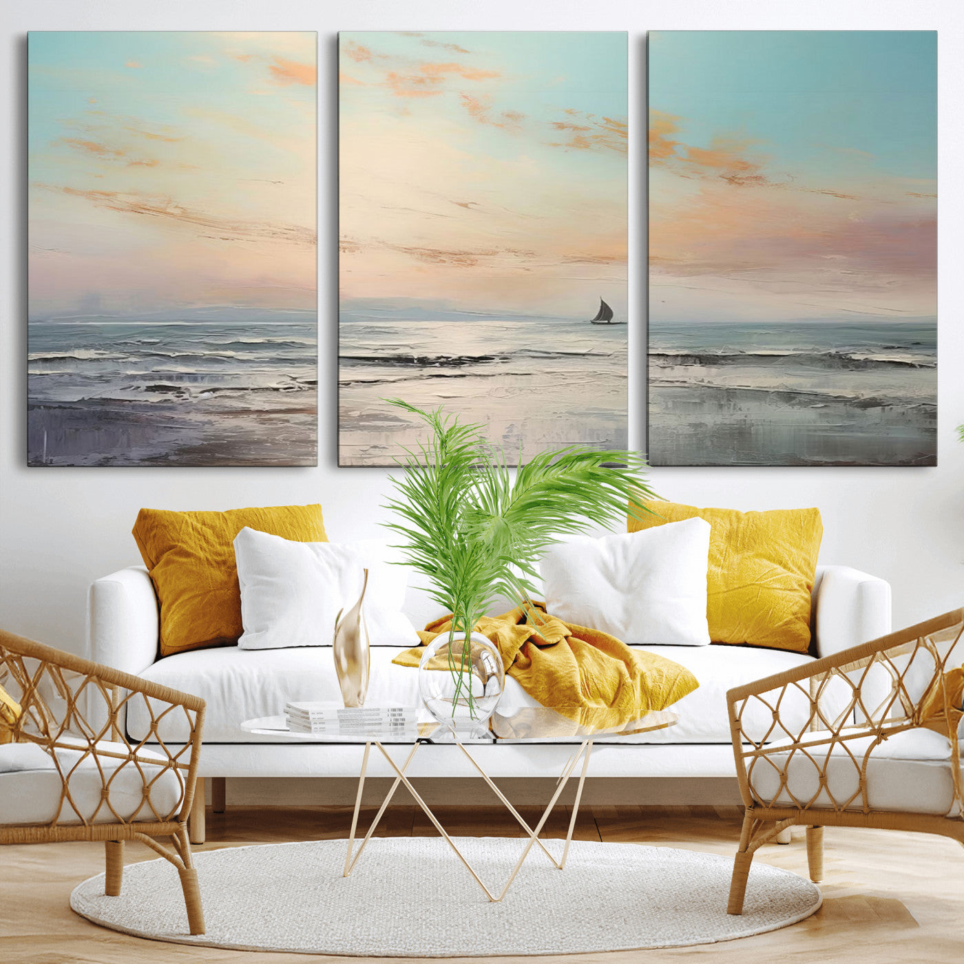 MGV-CV-60X30-3P - Abstract Ocean Wall Art -  Boat Wall Art Canvas Print