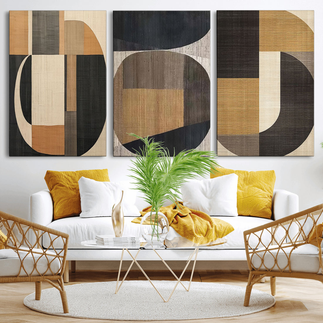 Modern Brown Wabi Sabi Wall Art Canvas Print Set, Framed Minimalist Abstract Art