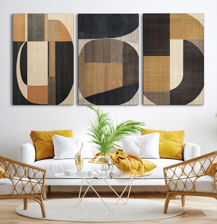 Modern Brown Wabi Sabi Abstract Wall Art Canvas Print Set, Minimalist Wall Art