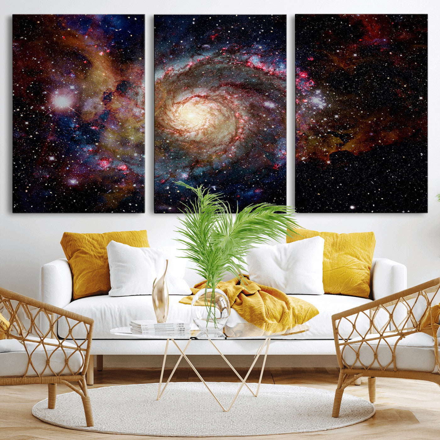 MGV-CV-60X30-3P - Nebula and Galaxies in Space Wall Art Canvas Print, Spiral Galaxy Wall Art Canvas Print