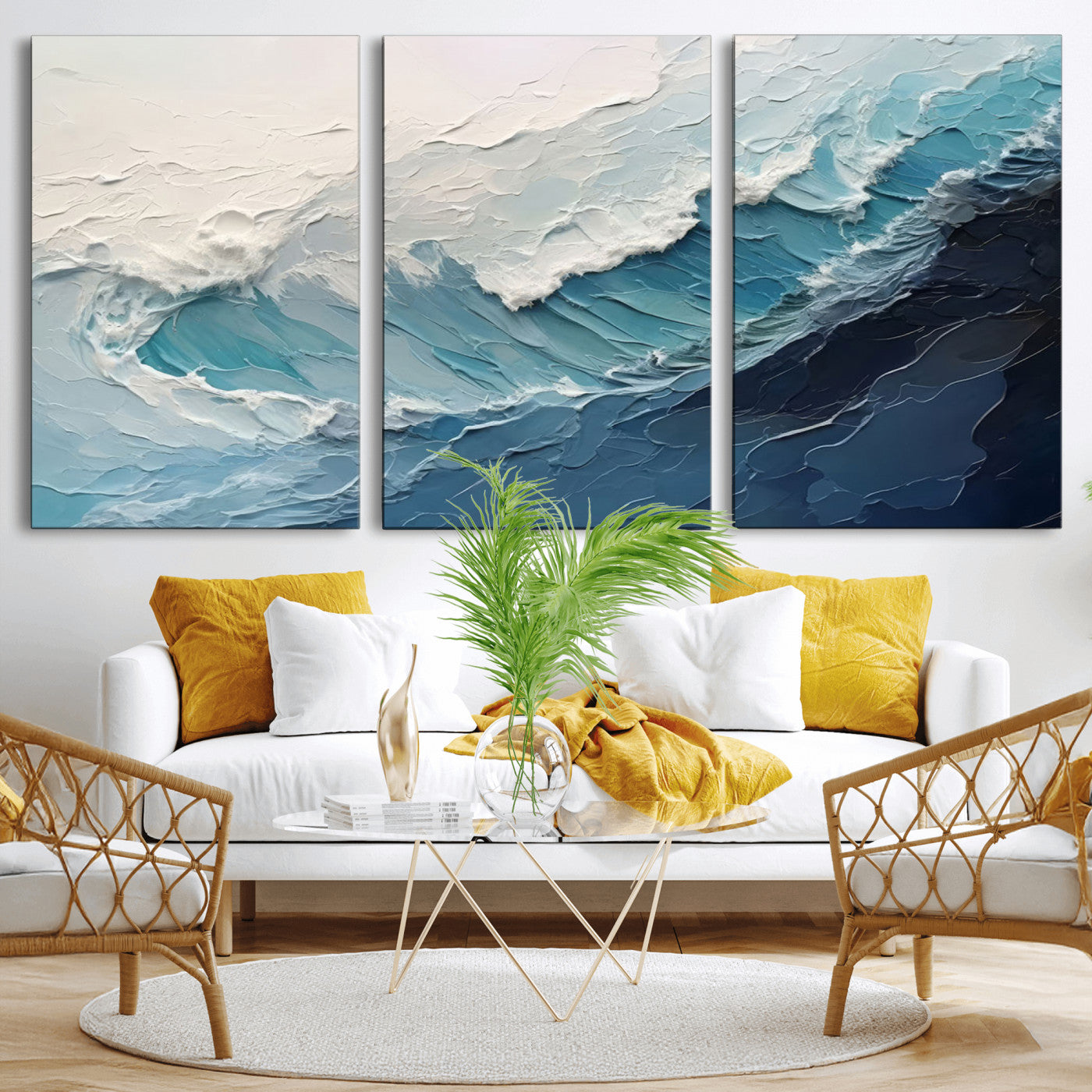 MGV-CV-60X30-3P - Ocean Wave Canvas Wall Art Print - Coastal Wall Decor for Living Room - Large Ocean Wave Wall Art
