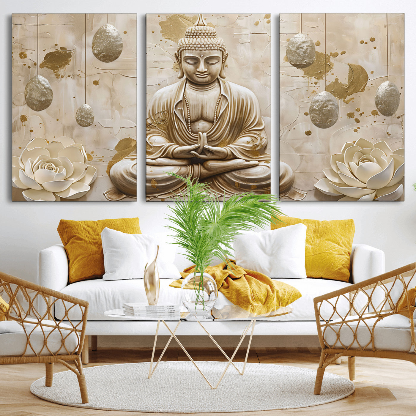 MGV-CV-60X30-3P - Serene Buddha Wall Art | Yoga Room Decor and Meditation Wall Art Print | Framed and Ready to Hang