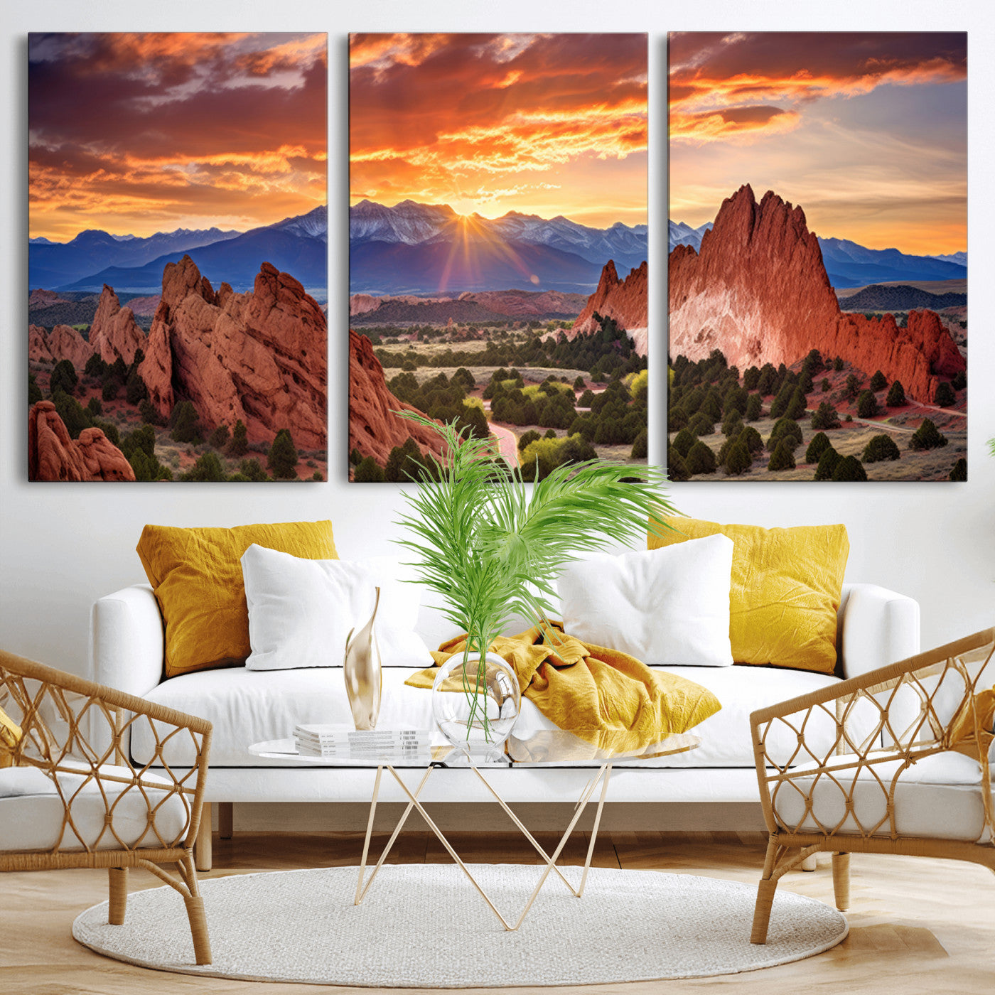MGV-CV-60X30-3P - Rocky Mountains Sunset Wall Art Canvas Print – Ready to Hang, Framed Colorado Landscape