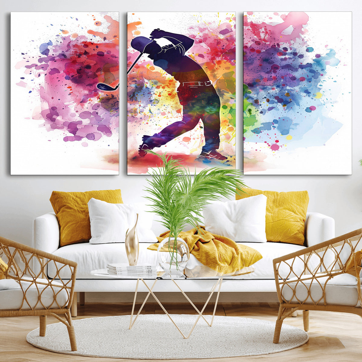 66537-MGV-CV-36X24 - Colorful Golfer Swing Wall Art Canvas Print, Ready to Hang