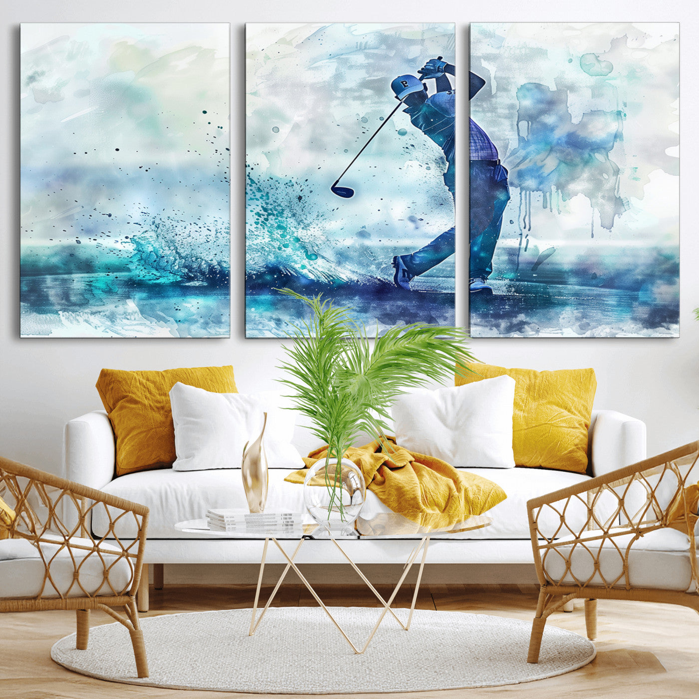 MGV-CV-60X30-3P - Golf Swing Wall Art Canvas Print - Sports-Inspired Watercolor Decor - Ready to Hang