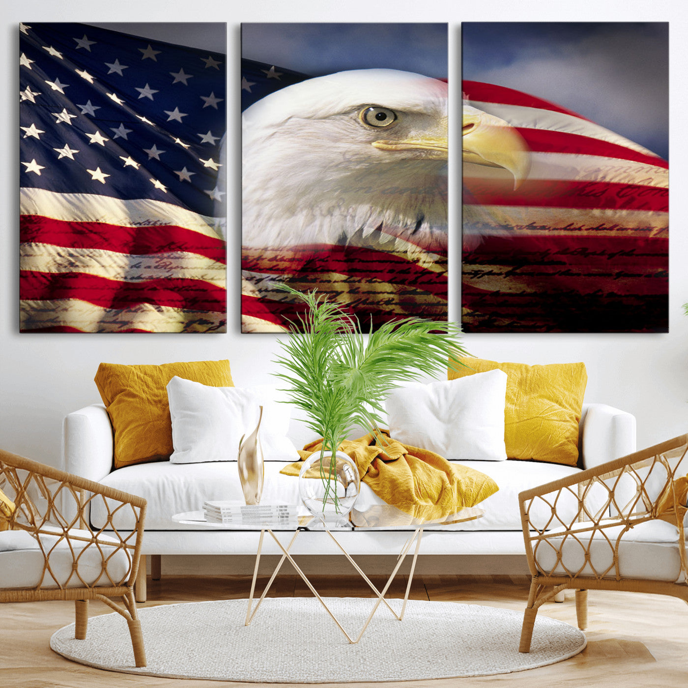 MGV-CV-60X30-3P - American Flag Eagle Symbol Wall Art, American Flag Eagle Wall Art Canvas Print