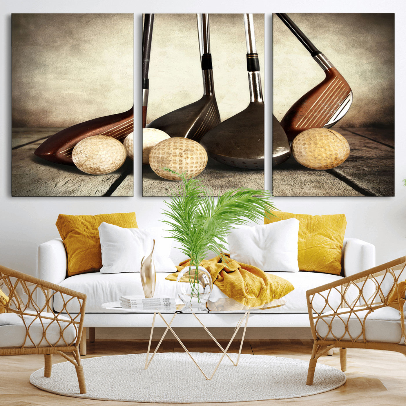 MGV-CV-60X30-3P - Vintage Golf Ball Art | Golf Decor for Man Cave or Office | Ready to Hang and Framed