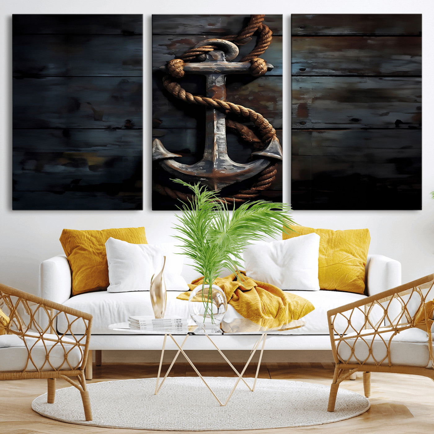 MGV-CV-60X30-3P - 3 Panel Grunge Abstract Anchor Wall Art Canvas Print Set