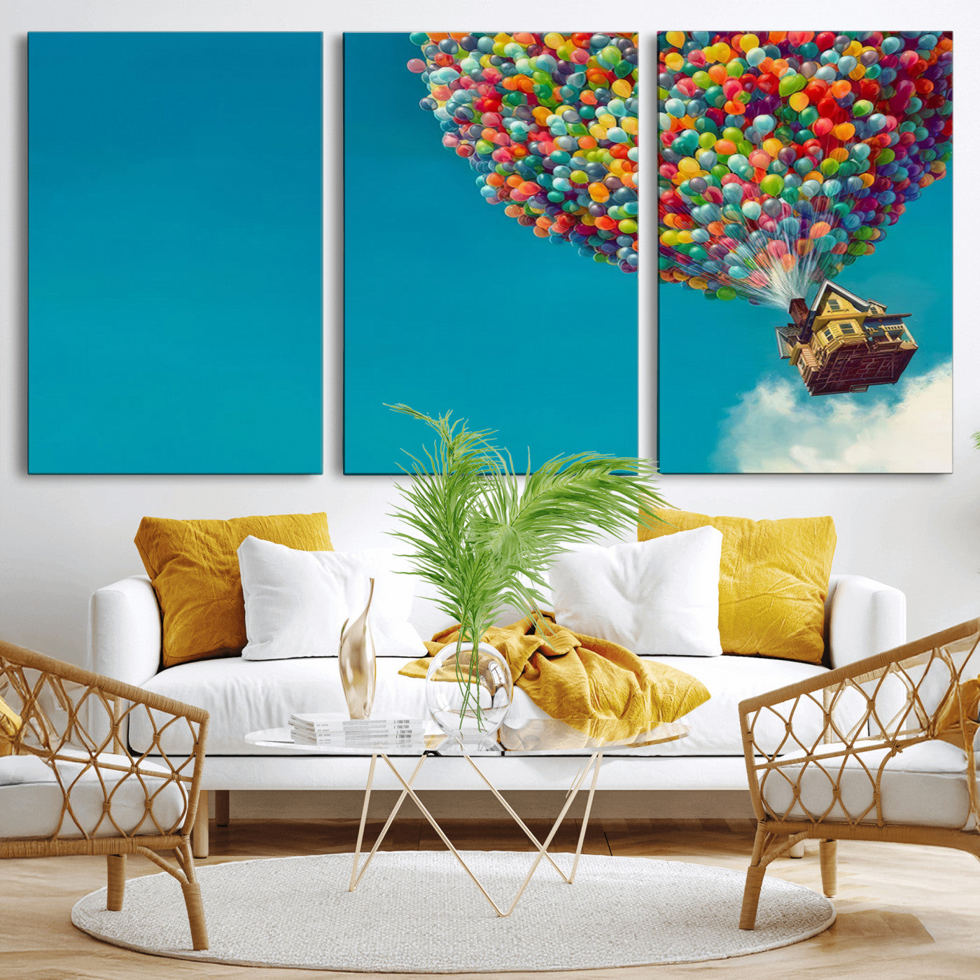 MGV-CV-60X30-3P - Carl Fredricksen, Up Movie Wall Art, Colorful Balloon House Art | Whimsical Wall Decor for Living