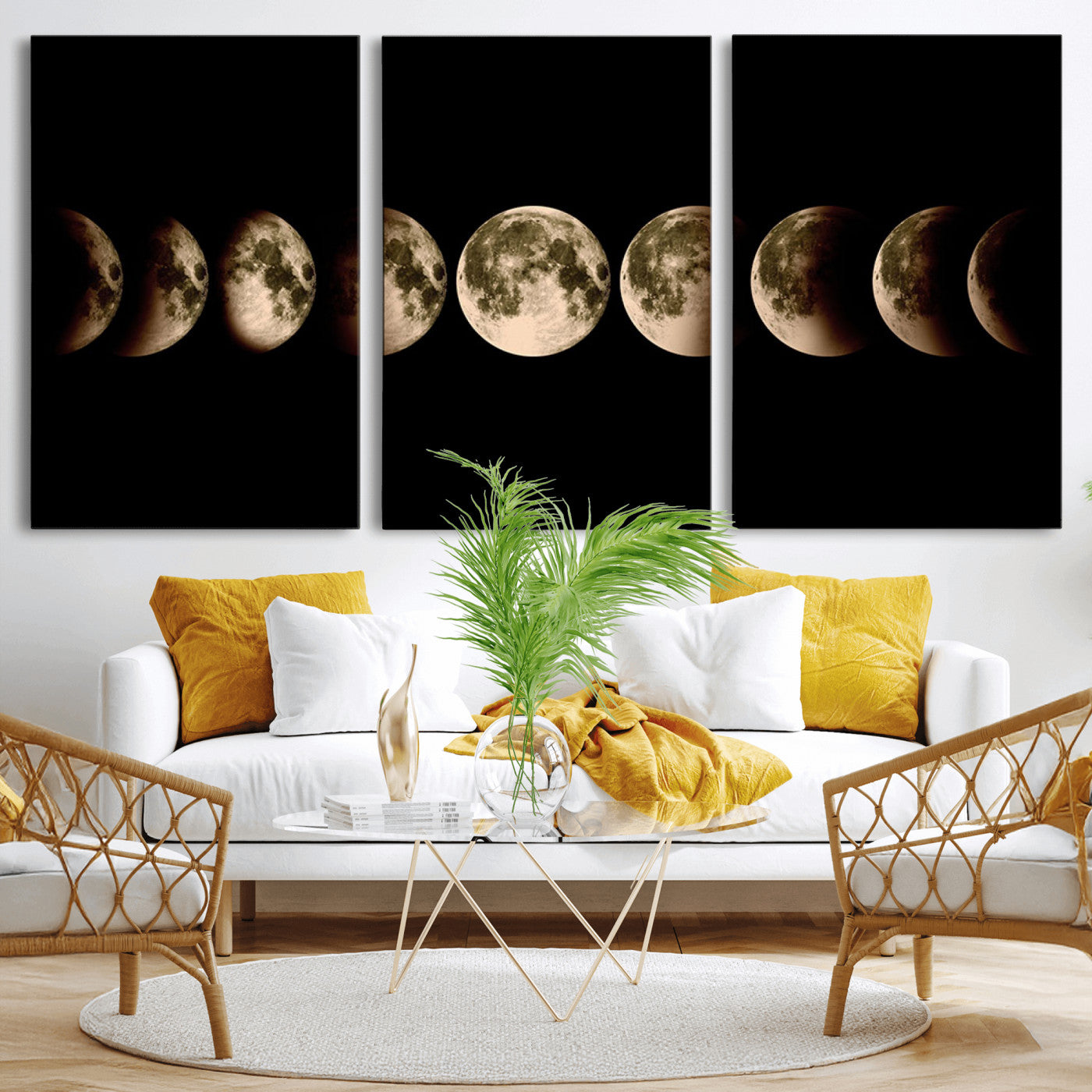 MGV-CV-60X30-3P - Phases of the Moon Wall Art | Canvas Print for Modern Wall Decor | Ready to Hang and Framed