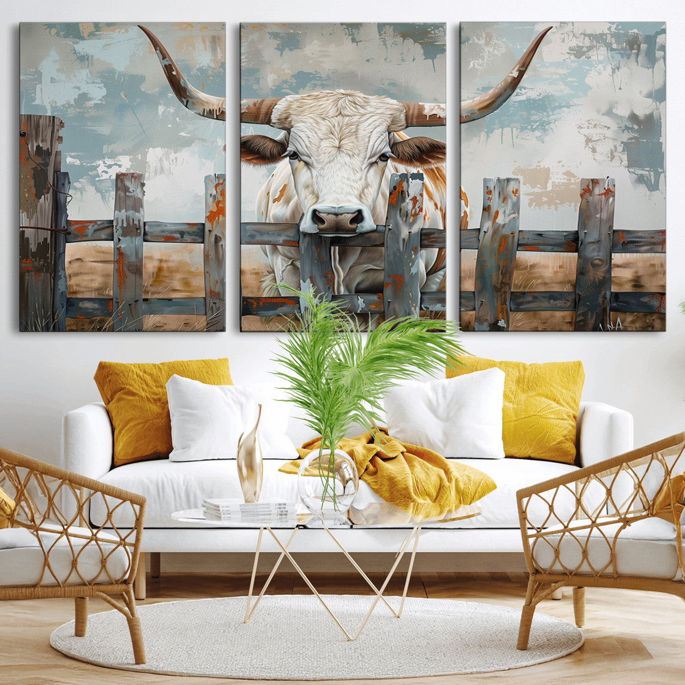 MGV-CV-60X30-3P - Vintage Cow Wall Art Canvas Print for Farmhouse Wall Decor Theme, Cattle Wall Art Print