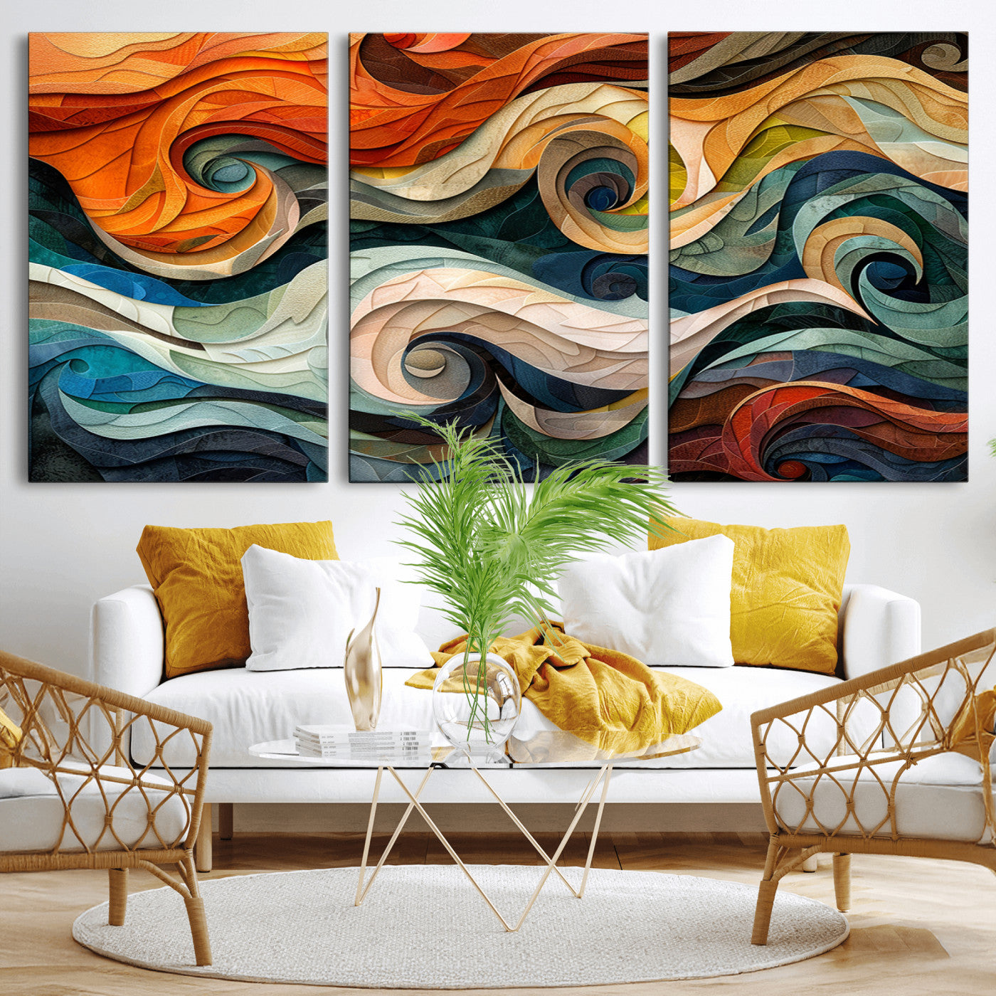 MGV-CV-60X30-3P - Abstract Wave Wall Art | Ready to Hang Framed Canvas Print | Vibrant Home Decor for Modern Spaces