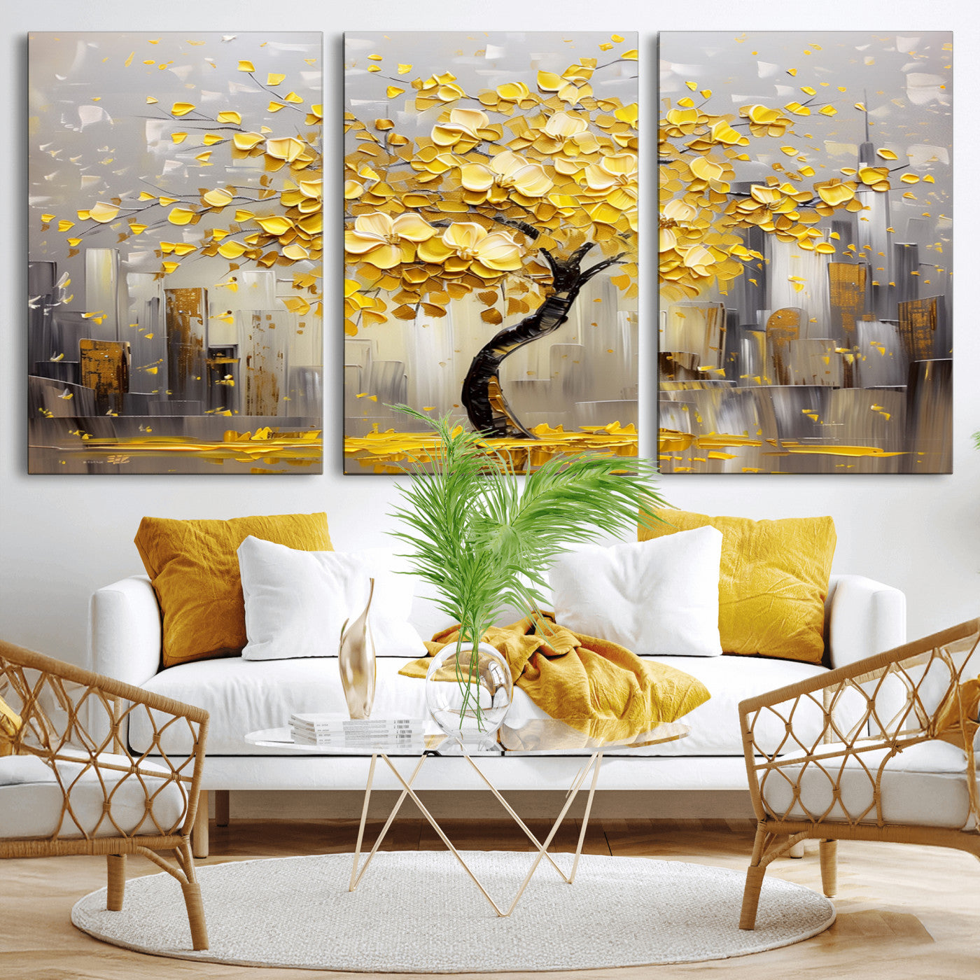 -Golden Tree Canvas Print | Abstract Wall Art for Modern Homes | Ready to Hang Framed Artwork