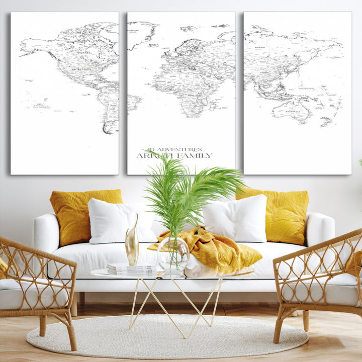 Personalized World Map Wall Art Canvas Print - Custom Push Pin Travel Map Canvas - Framed Map Print for Travel Lover Gift
