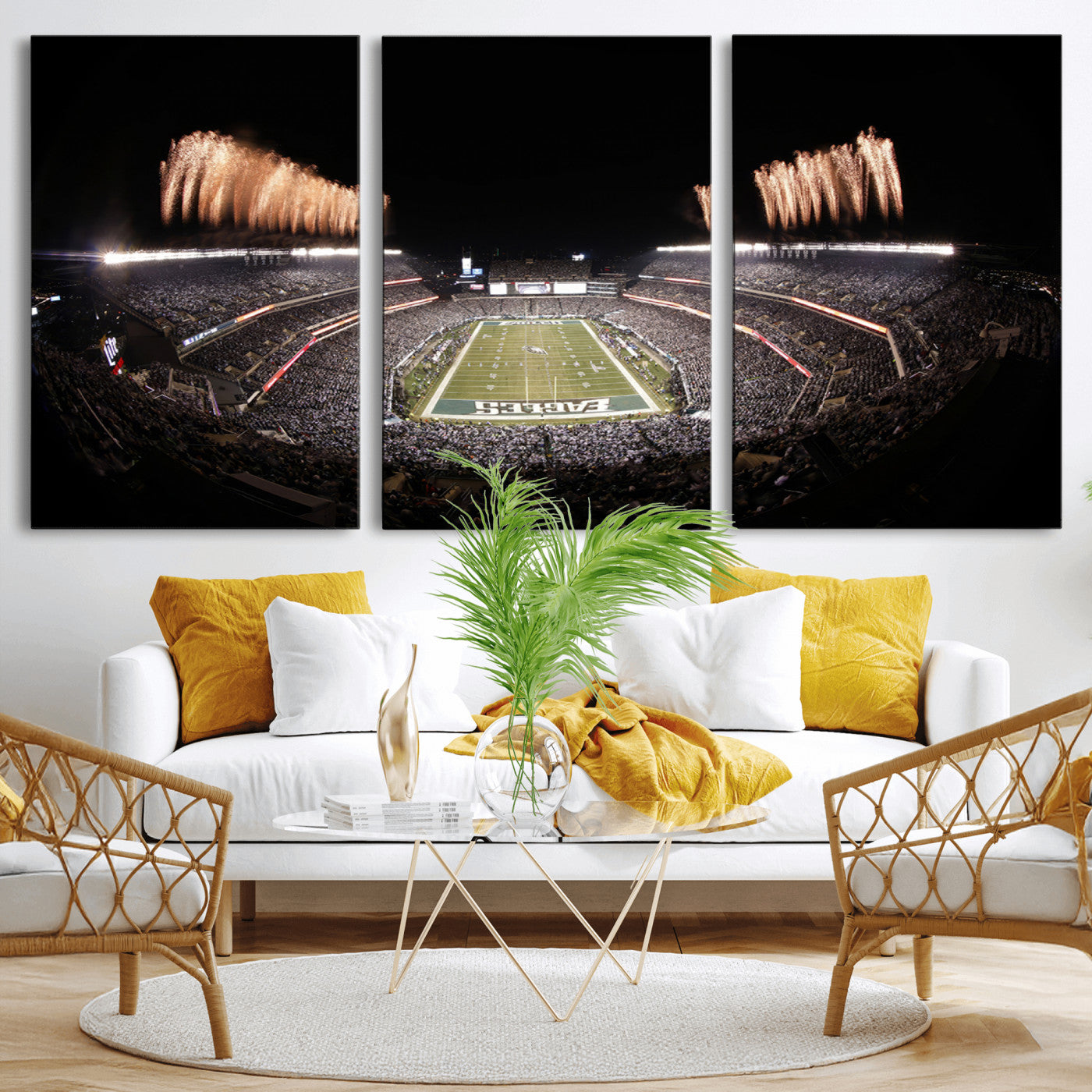 48893-MGV-CV-36X24-Eagles Field Stadium Wall Art - Lincoln Financial Field Fireworks Game Triple Canvas Wall Art -