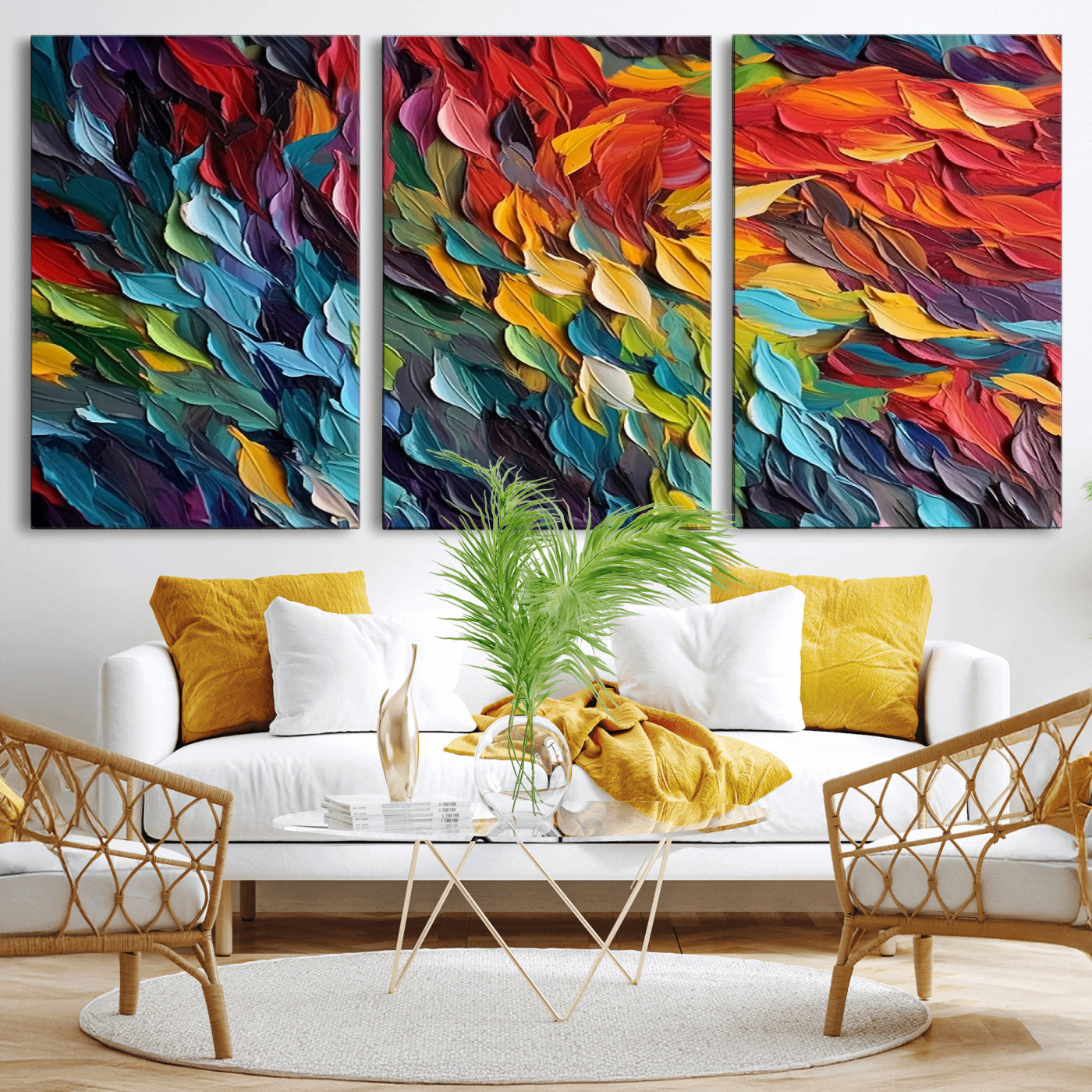 -Vibrant Abstract Leaf Wall Art Canvas Print | Bold Colorful Canvas for Living Room or Office | Ready