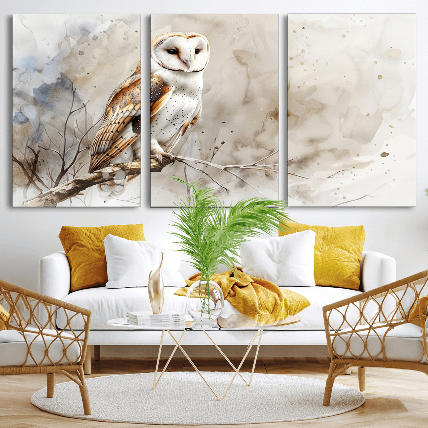 MGV-CV-60X30-3P - Barn Owl Wall Art | Watercolor Canvas Print | Perfect for Farmhouse Wall Decor | Ready to Hang