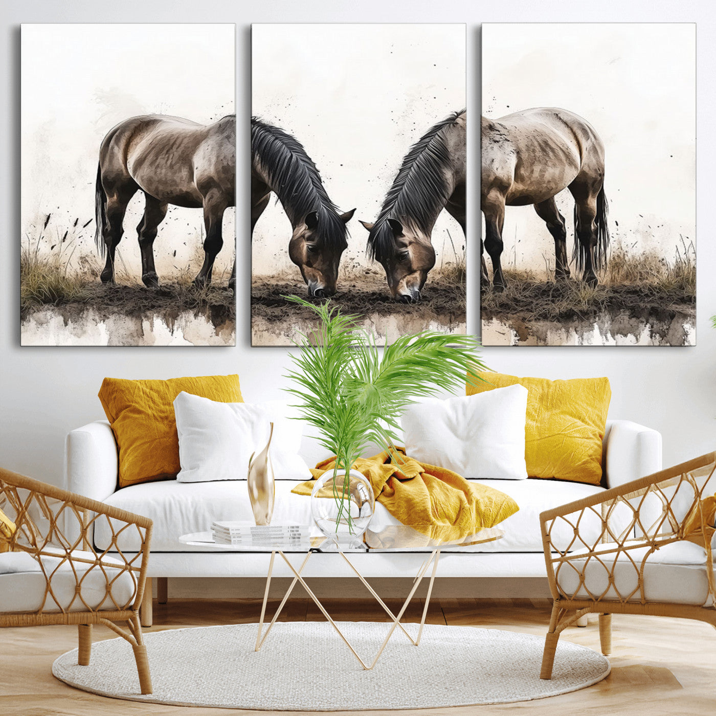 71729-MGV-CV-36X24-Chines Ink Style Horses Wall Art Canvas Print