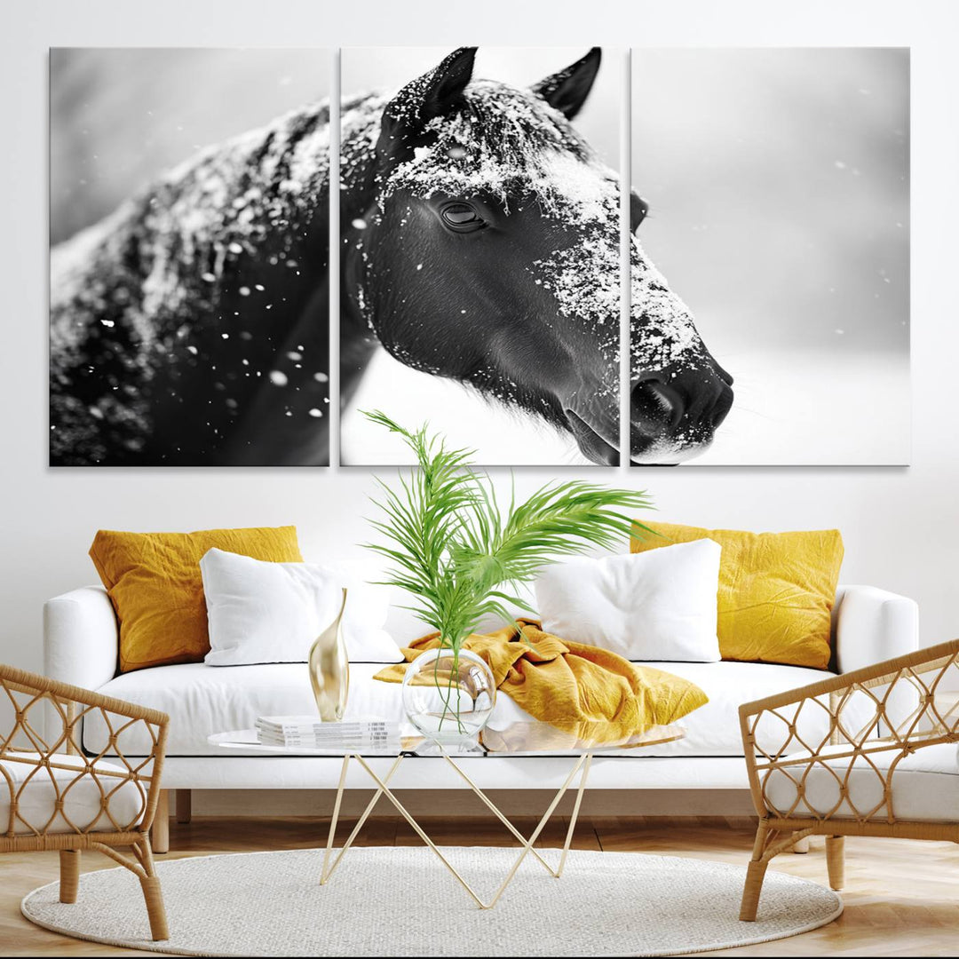 The Horse Canvas Print - Winter Horse Snow Wall Art captures winters essence beautifully.