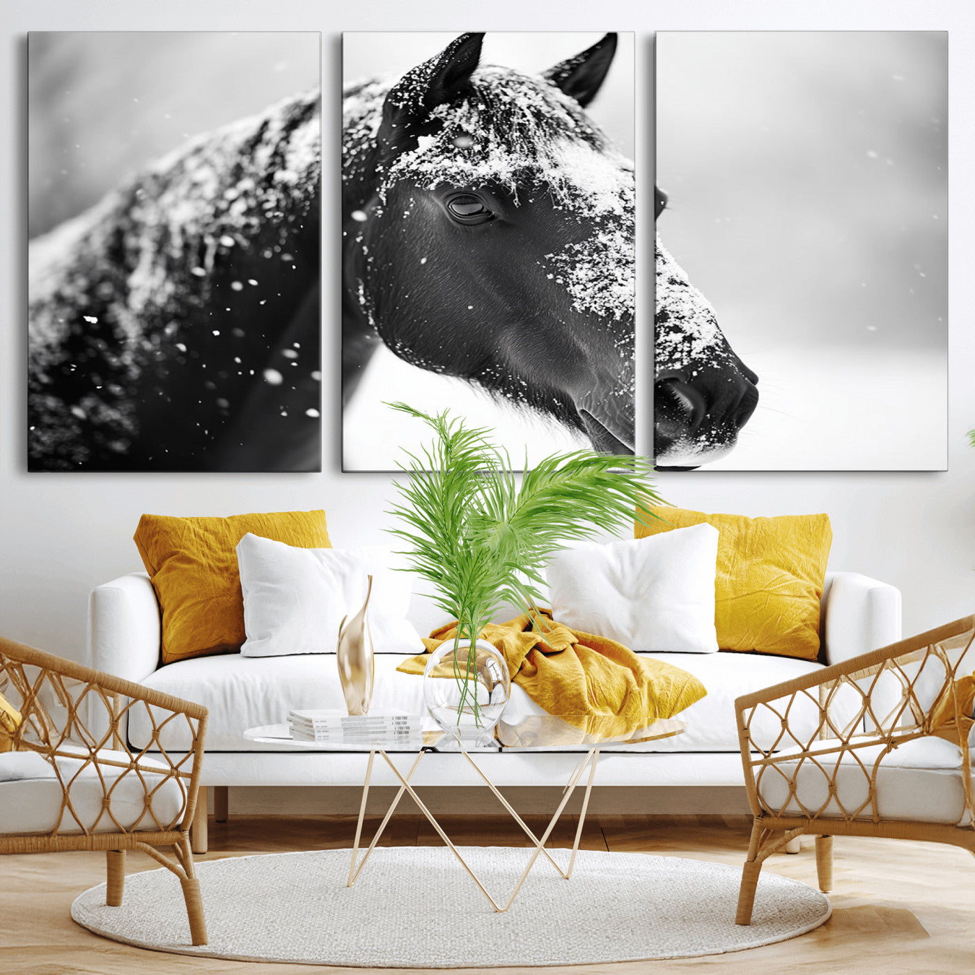 MGV-CV-60X30-3P - Horse Canvas Print - Winter Horse Snow Wall Art Canvas Print