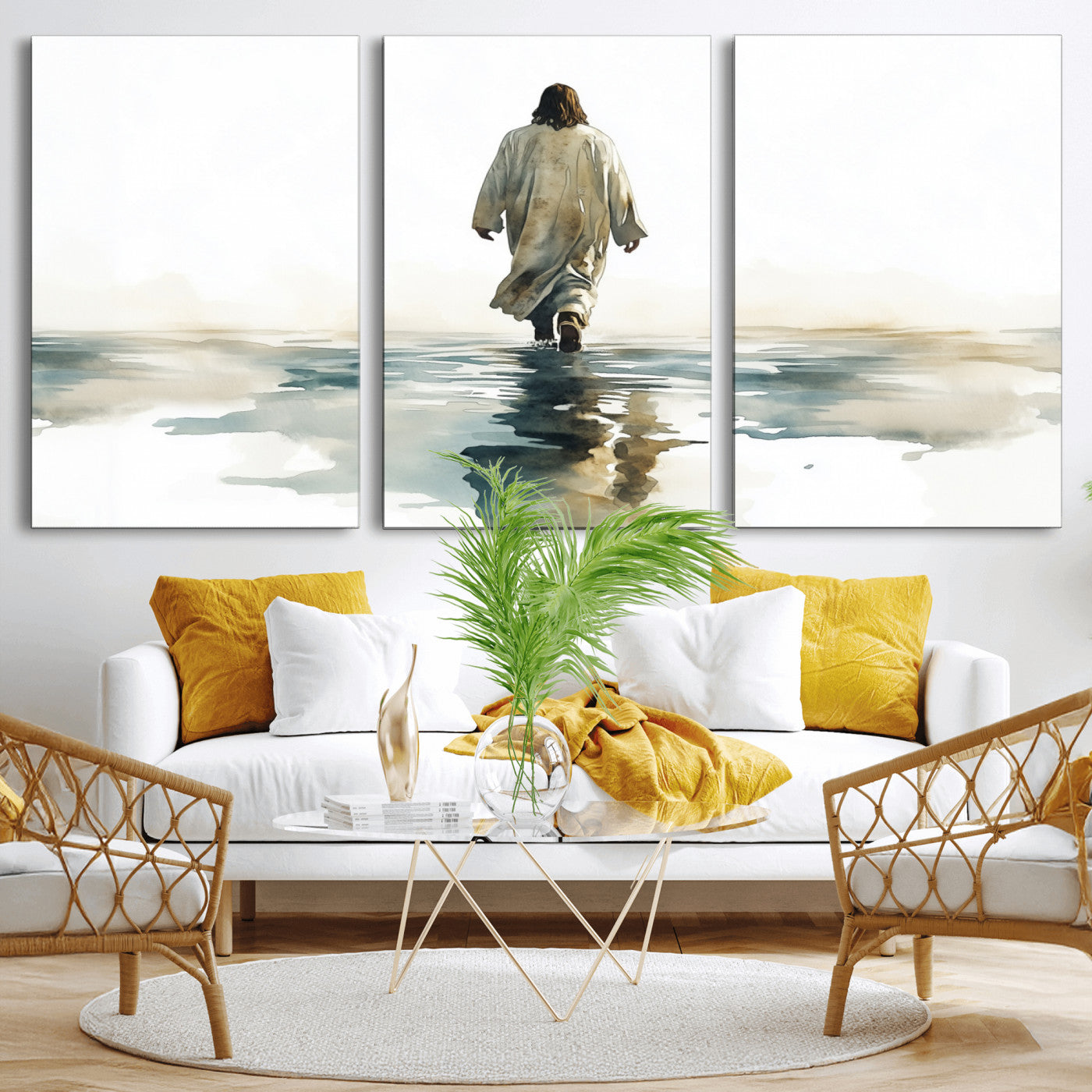MGV-CV-60X30-3P - Abstract Jesus Wall Art Canvas Print, Christian Wall Art, Jesus Christ Walking