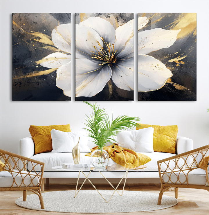 White Flower Wall Art | Canvas Print | Ready to Hang | Abstract Floral Wall Decor | Elegant Bloom Artwork | Framed for Living Room or Bedroom