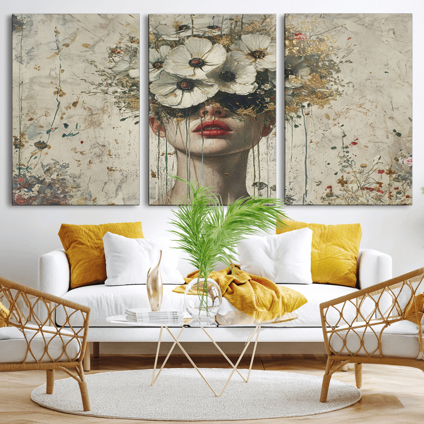 MGV-CV-60X30-3P - Abstract Floral Women Patel Wall Art Canvas Print