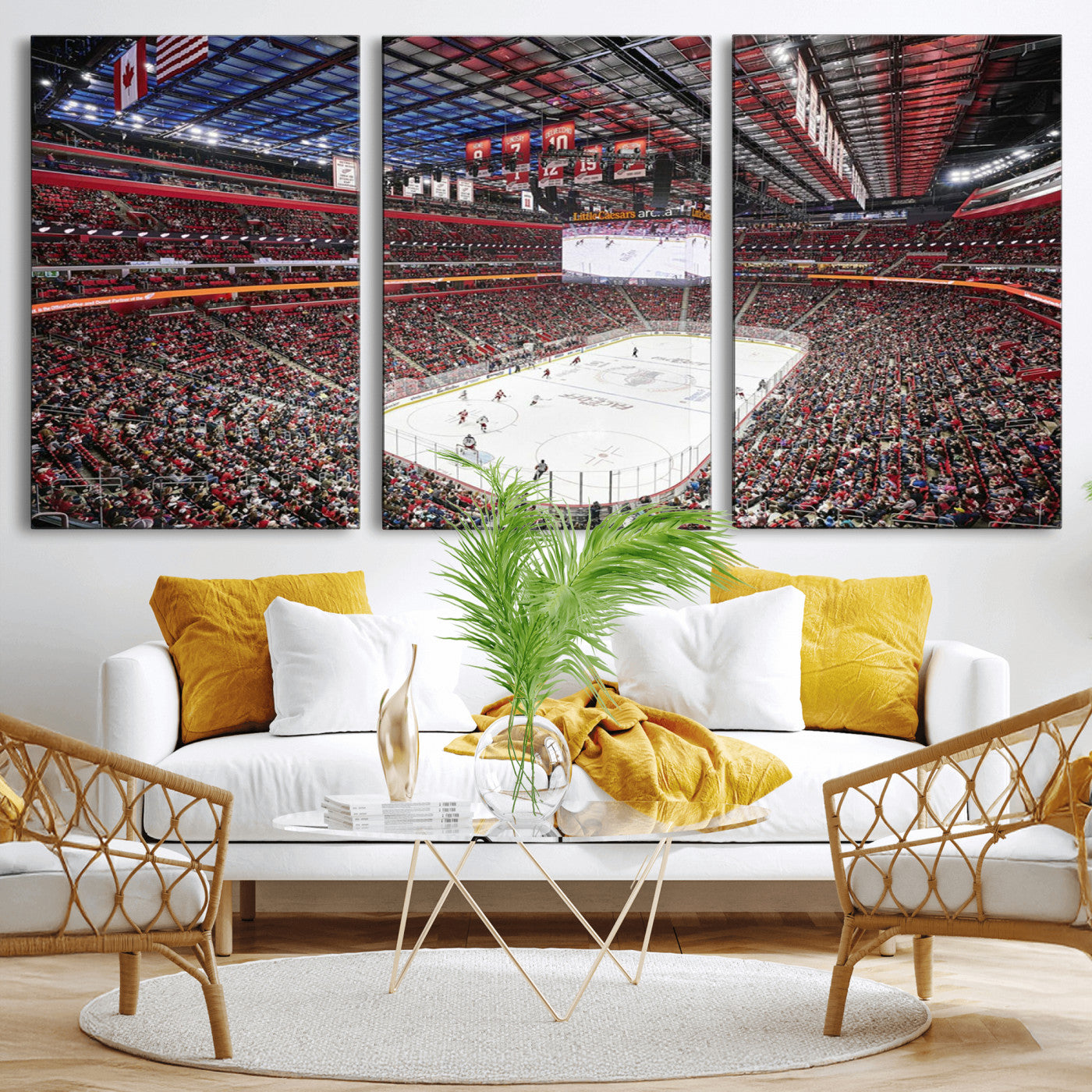 MGV-CV-60X30-3P - Barton Malow Little Caesars Arena Detroit Wall Art Canvas Print - Detroit Hockey and Basketball