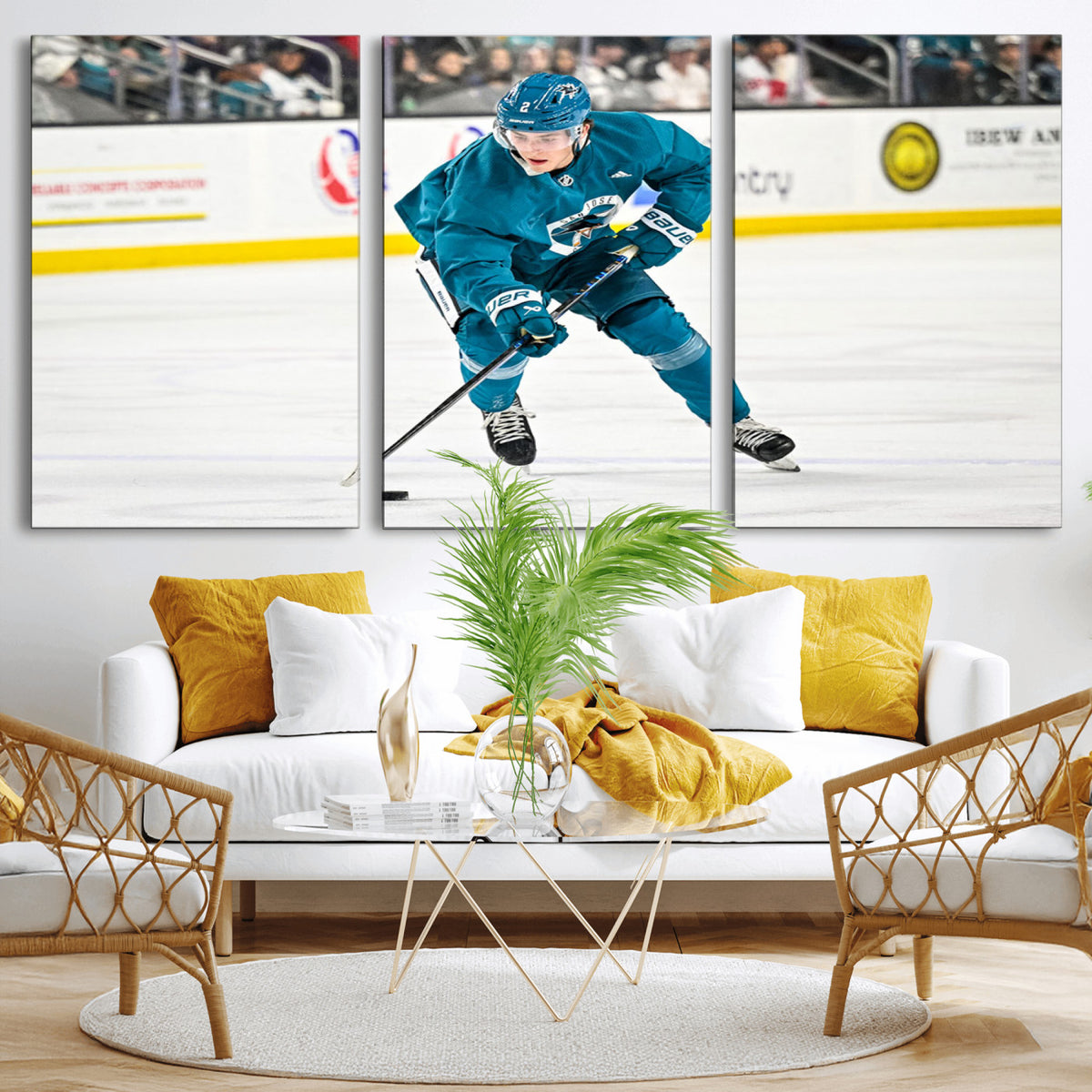 69179-MGV-CV-36X24 - San Jose Sharks Ice Hockey Player Wall Art Canvas Print