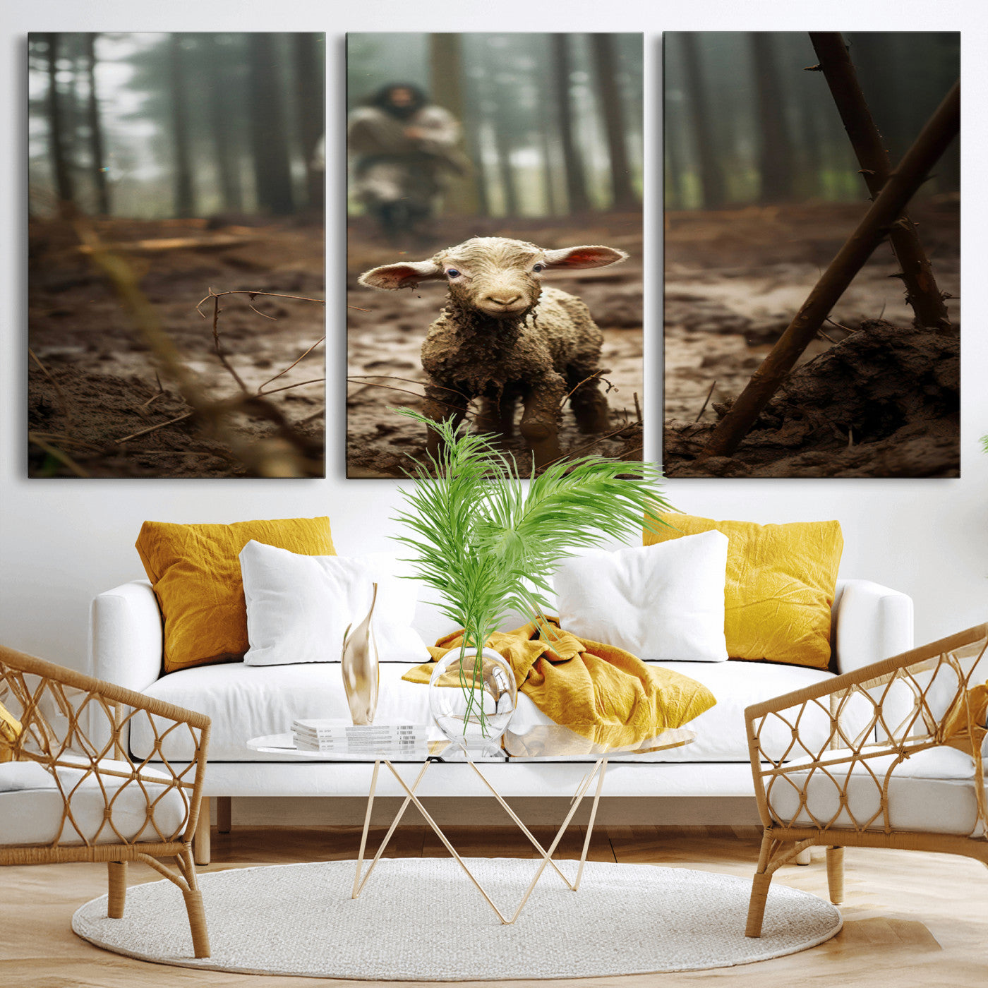 MGV-CV-60X30-3P - Jesus Running After a Lost Lamb Canvas Wall Art Print