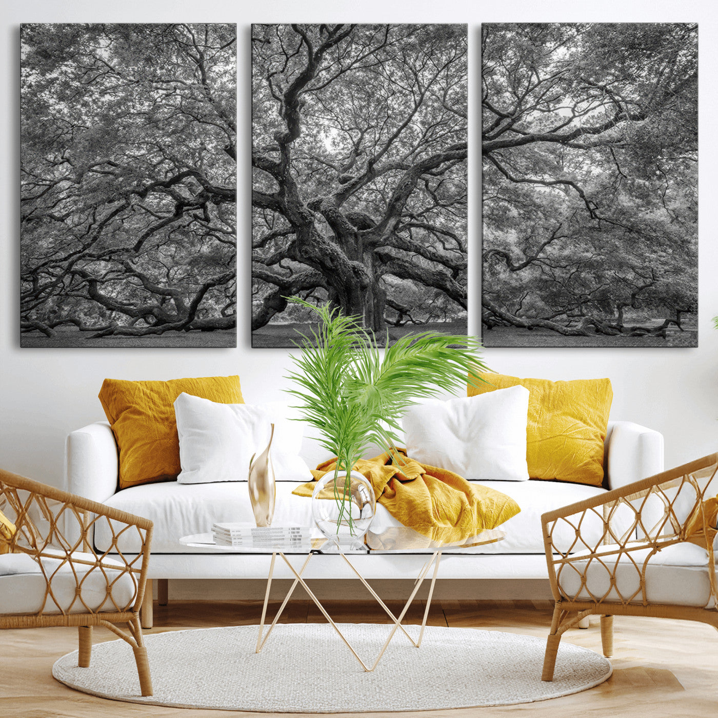 97240-MGV-CV-36X24-Majestic Angel Oak Tree Black and White Canvas Print – Multi Panel Wall Art, Giclée Print, Ready to