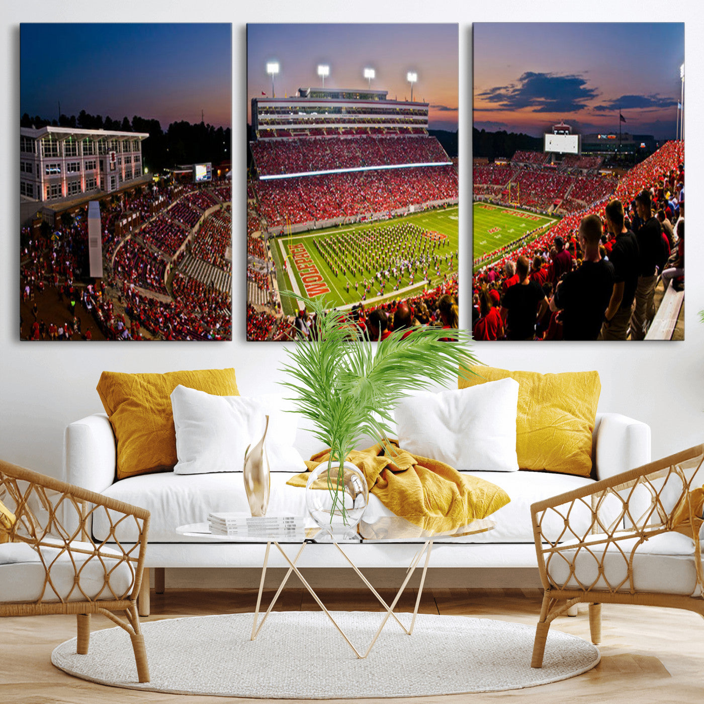 MGV-CV-60X30-3P - NC State Wolfpack Football Team Print - Raleigh Carter-Finley Stadium Wall Art Canvas Print