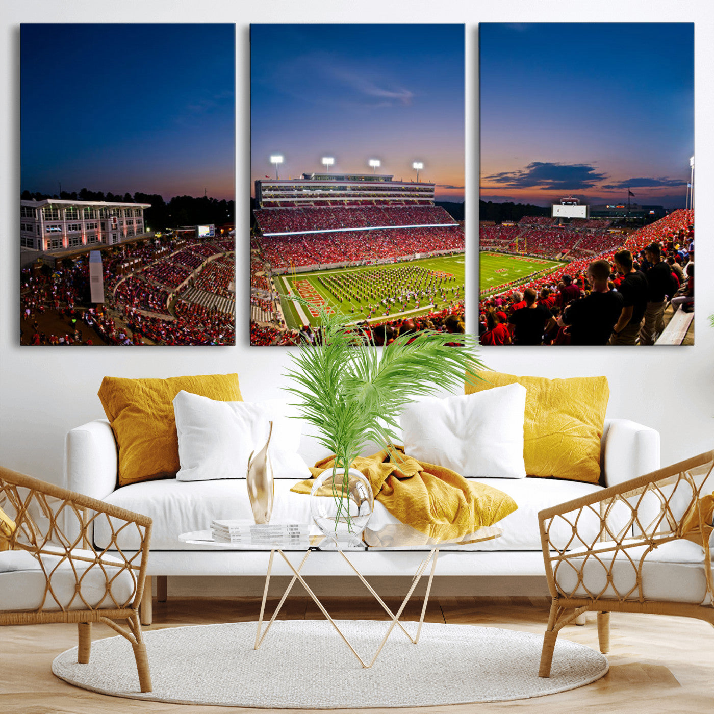 MGV-CV-60X30-3P - NC State Wolfpack Football Team Print - Raleigh Carter-Finley Stadium Wall Art Canvas Print