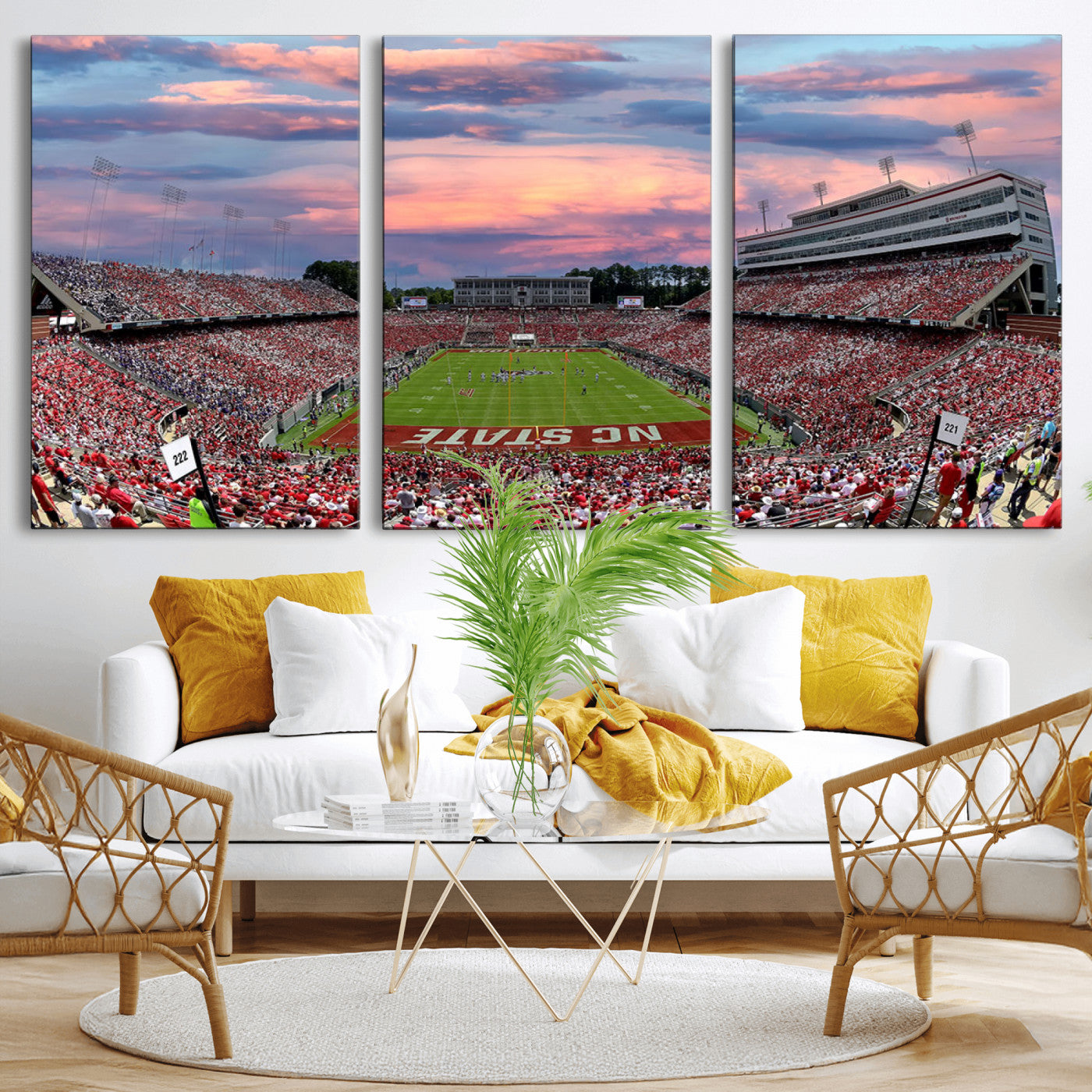 MGV-CV-60X30-3P - Carter-Finley Stadium Art Sunset Game Triple Canvas Wall Art - NC State Wolfpack Football Match