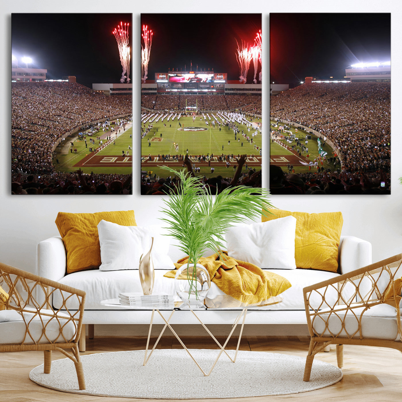 MGV-CV-60X30-3P - Framed Florida State Seminoles Football Team Print - Tallahassee Doak Campbell Stadium Wall Art