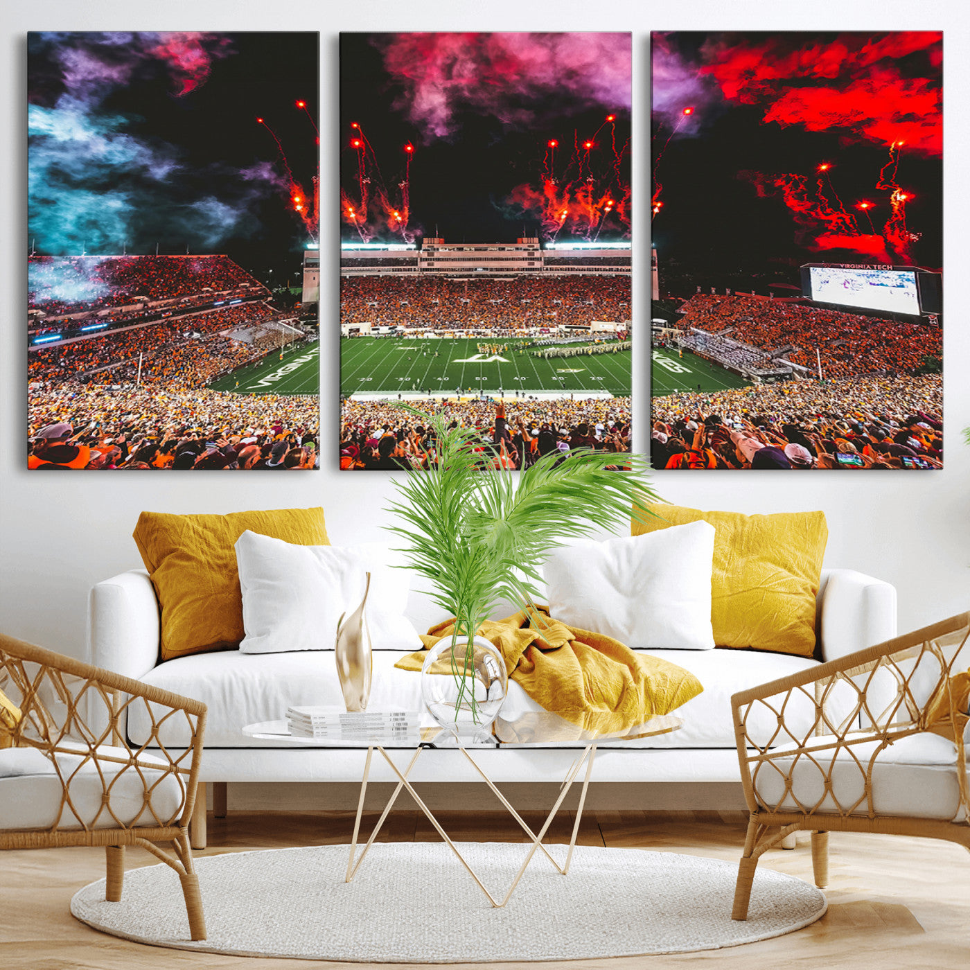 MGV-CV-60X30-3P - Virginia Tech Hokies Football Team Print - Blacksburg Lane Stadium Wall Art Canvas Print