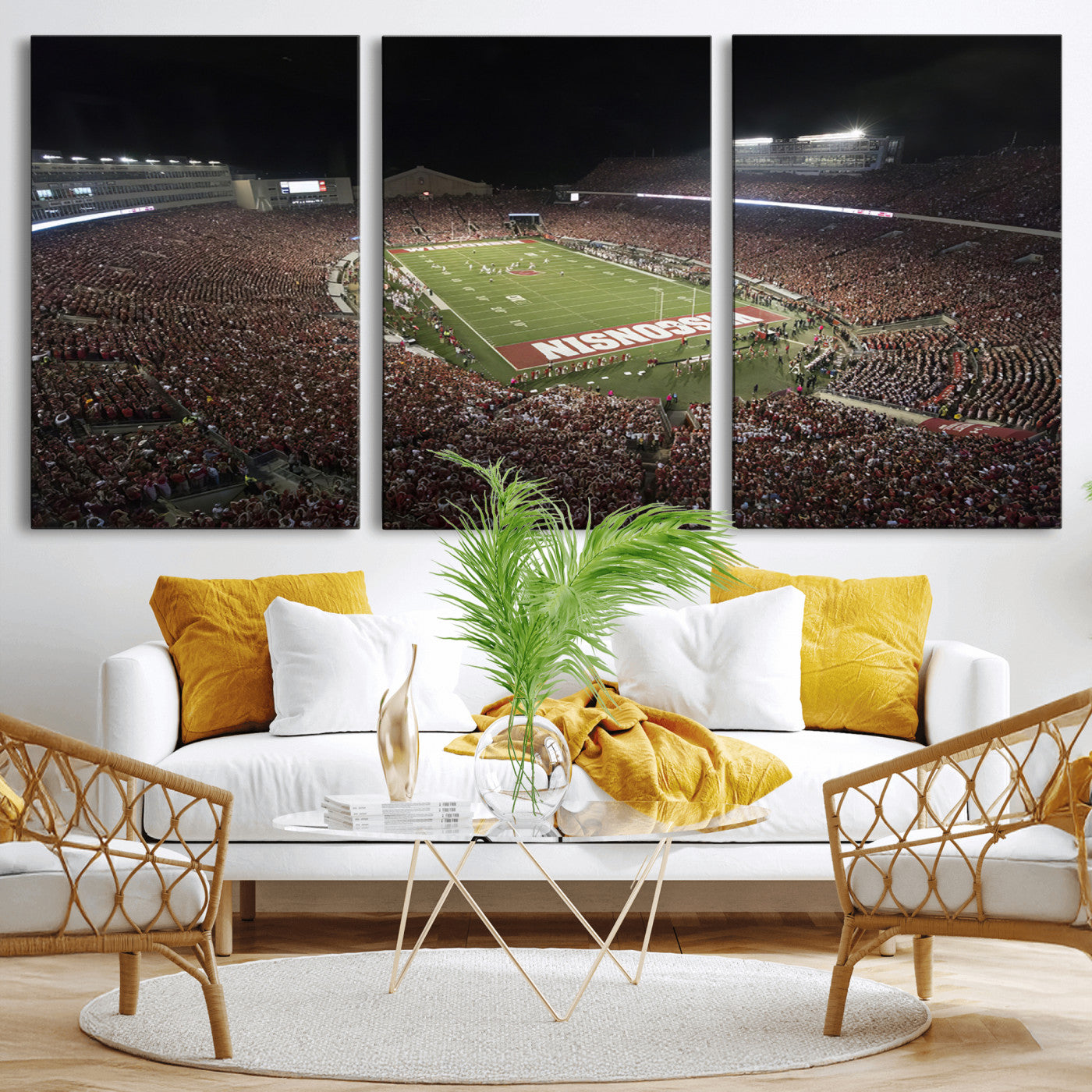 MGV-CV-60X30-3P - Wisconsin Badgers Football Team Print - Madison Camp Randall Stadium Wall Art Canvas Print
