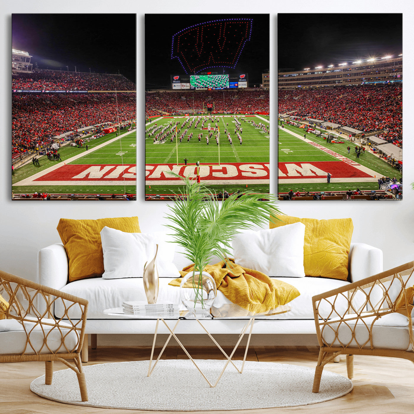 MGV-CV-60X30-3P - Wisconsin Badgers Football Team Print Canvas- Madison Camp Randall Stadium Wall Art Canvas Print