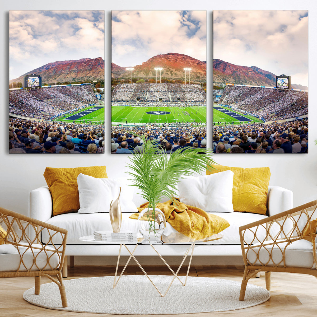 85734-MGV-CV-36X24 - Brigham Young University Cougars Football Team Print - Provo LaVell Edwards Stadium Wall Art Canvas