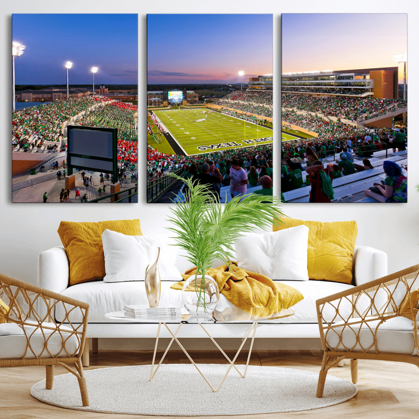 MGV-CV-60X30-3P - University of North Texas Mean Green Football Team Print - Denton DATCU Stadium Wall Art Canvas
