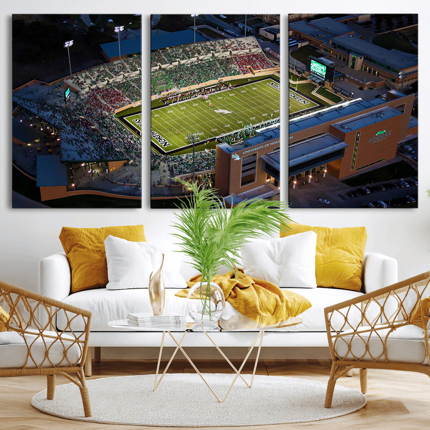 MGV-CV-60X30-3P - University of North Texas Mean Green Football Artwork, Football Team Print - Denton DATCU Stadium