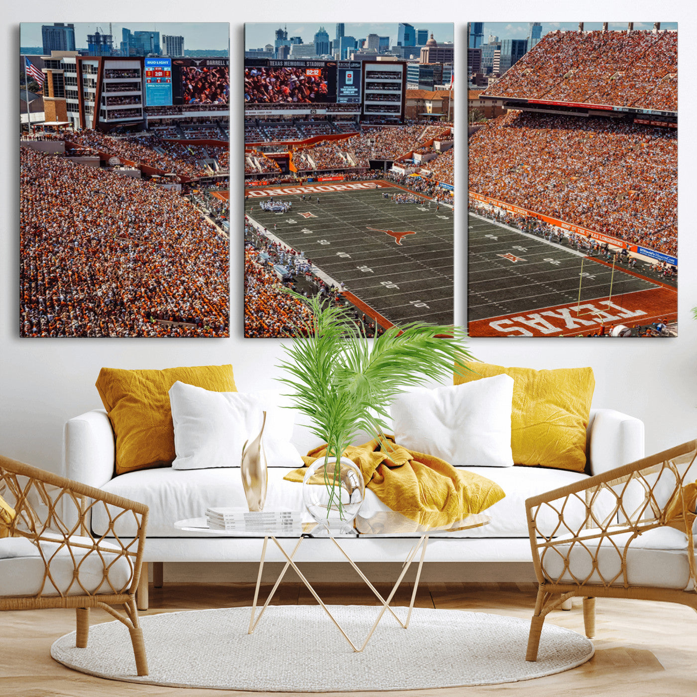 MGV-CV-60X30-3P - University of Texas Longhorns Football Team Print - Austin Darrell K Royal-Texas Memorial Stadium