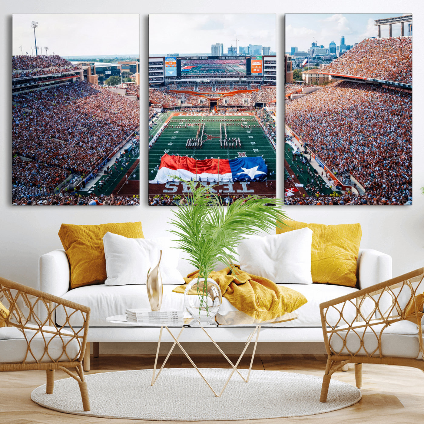 MGV-CV-60X30-3P - University of Texas Longhorns Football Team Canvas Print - Austin Darrell K Royal-Texas Memorial
